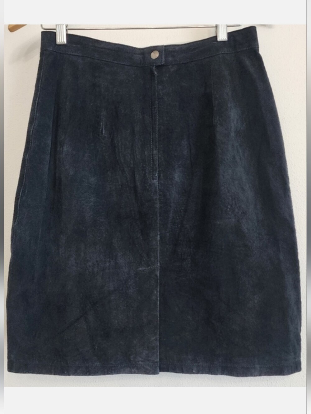 Vintage Black Suede Genuine Leather Pencil Skirt Back Slit 12 Cayenne Leather - Picture 5 of 10